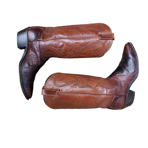 Dan Post Brown Leather Cowboy Boots Lizard Exotic 451 J 8.5M 051016 Size 8.5 M - Picture 12 of 16